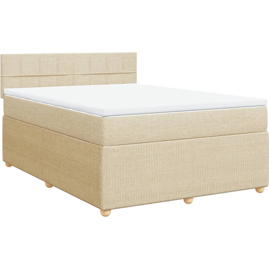 vidaXL - Boxspring - met - matras - stof - crèmekleurig - 140x200 - cm afbeelding 1