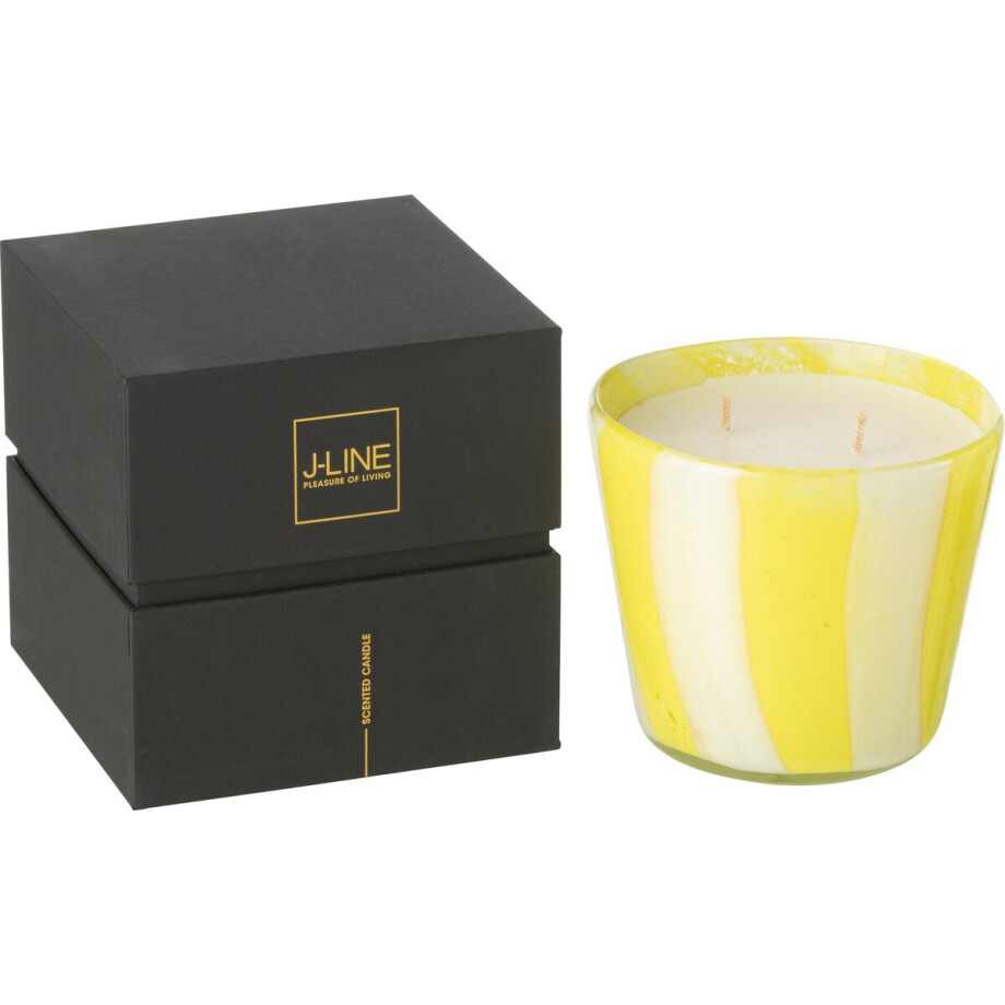 J-Line geurkaars Noa Strepen - Yashioka Gardenia - glas - geel - small - 50U afbeelding 1