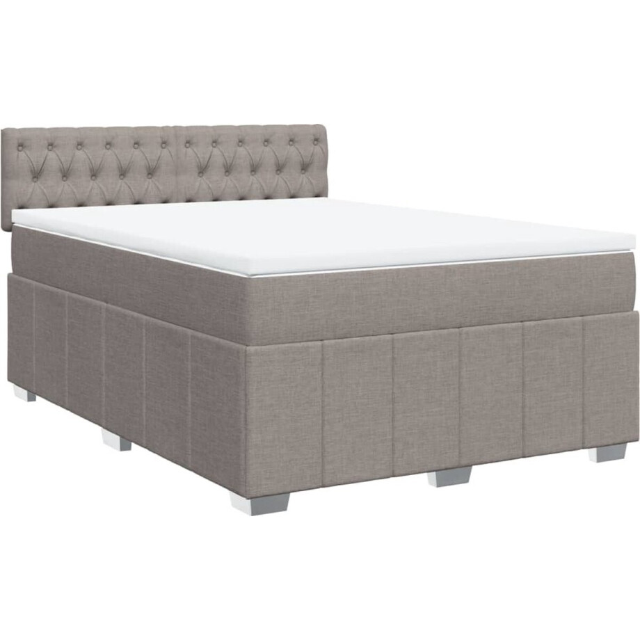 vidaXL - Boxspring - met - matras - stof - taupe - 160x200 - cm vidaXL - Boxspring - met - matras - stof - taupe - 160x200 - cm afbeelding 1