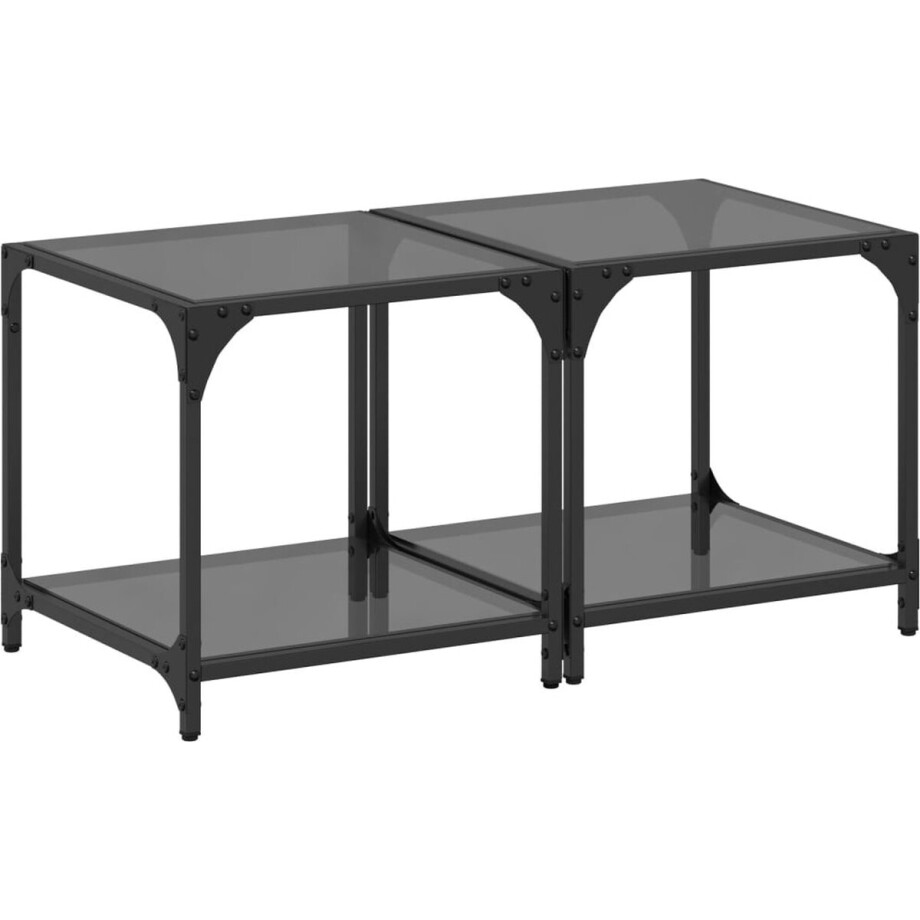 vidaXL - Salontafels - 2 - st - met - zwart - glazen - blad - 40x40x40 - cm - staal afbeelding 1