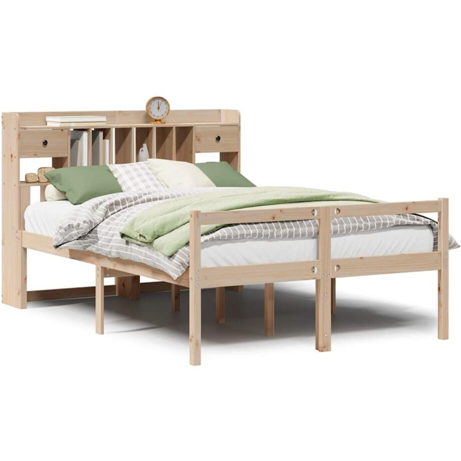 vidaXL - Bed - met - boekenkast - zonder - matras - massief - grenenhout - 140x200 - cm afbeelding 1