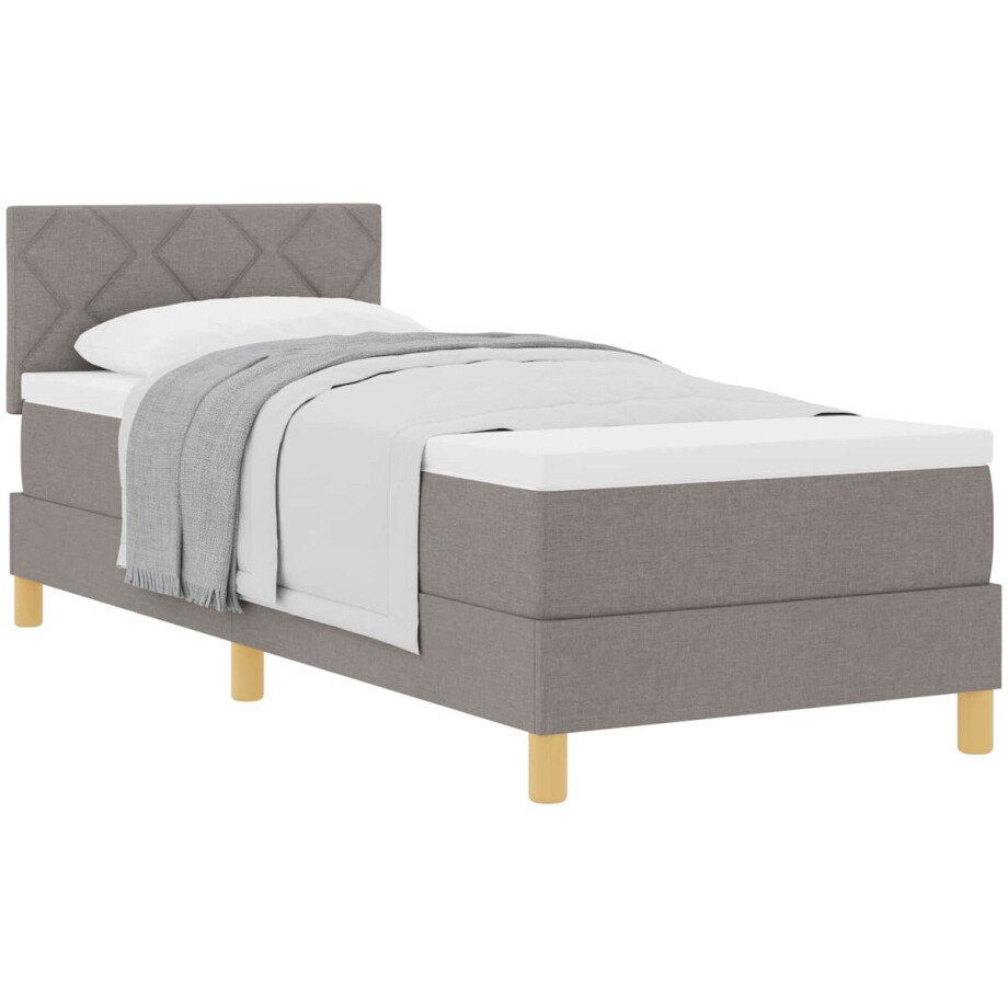vidaXL - Boxspring - bed - met - kussen - met - hoofdeinde - Taupe - 100 - x - 200 - cm - Stof vidaXL - Boxspring - bed - met - kussen - met - hoofdeinde - Taupe - 100 - x - 200 - cm - Stof afbeelding 1