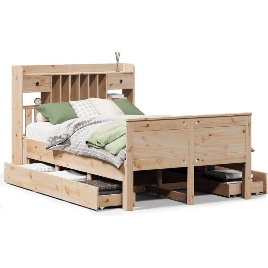 vidaXL - Bed - met - boekenkast - zonder - matras - massief - grenenhout - 135x190 - cm vidaXL - Bed - met - boekenkast - zonder - matras - massief - grenenhout - 135x190 - cm afbeelding 1