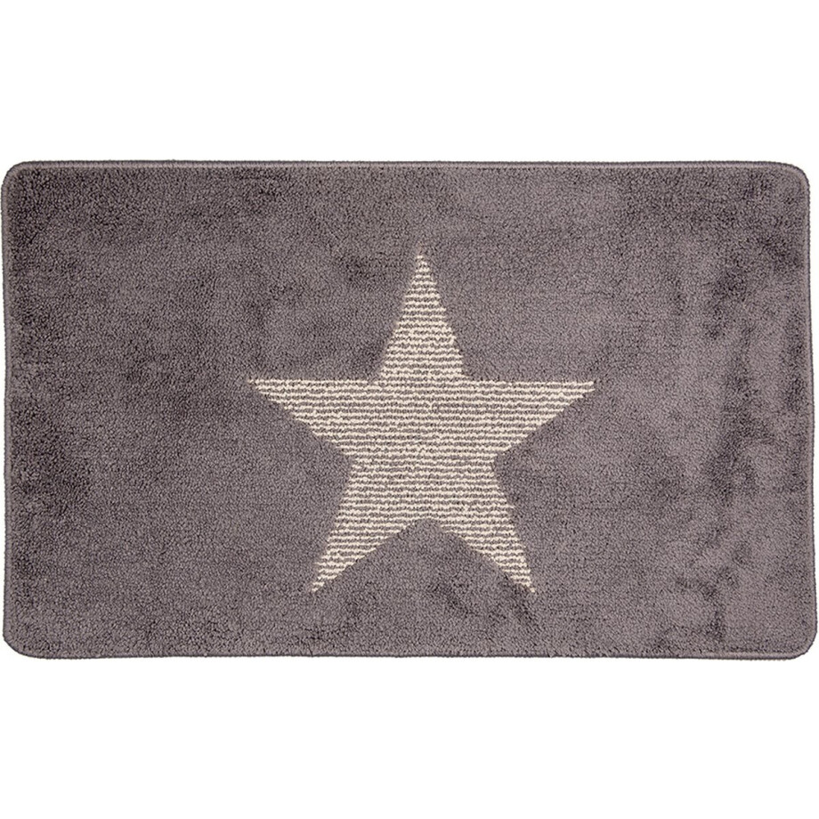 Clayre & Eef Badmat 78x48x1 cm Grijs Polyester Ster Clayre & Eef Badmat 78x48x1 cm Grijs Polyester Ster afbeelding 1