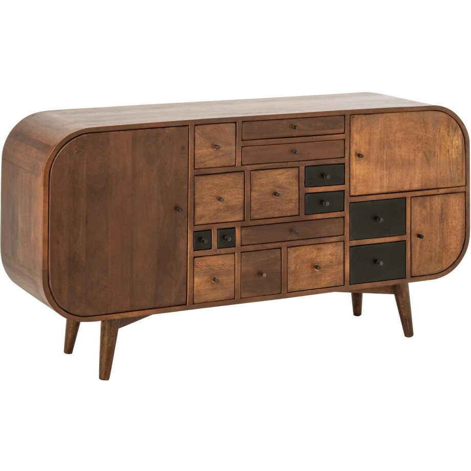 J-Line Dressoir met meerdere laden - mangohout - naturel/zwart afbeelding 1