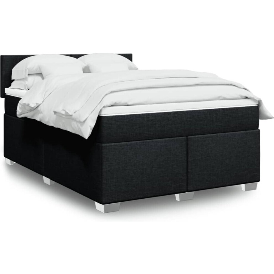 vidaXL - Boxspring - met - matras - stof - zwart - 140x190 - cm vidaXL - Boxspring - met - matras - stof - zwart - 140x190 - cm afbeelding 1