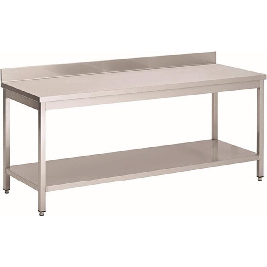Gastro-Inox RVS werktafel met achteropstand en onderblad, 1400(l)x600(d)x850(h)mm Gastro-Inox RVS werktafel met achteropstand en onderblad, 1400(l)x600(d)x850(h)mm afbeelding 1