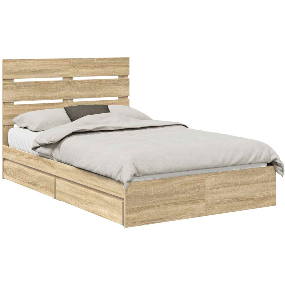 vidaXL - Opbergbed - met - hoofdeinde - Sonoma - Eik - 120 - x - 200 - cm - Bewerkt - hout afbeelding 1
