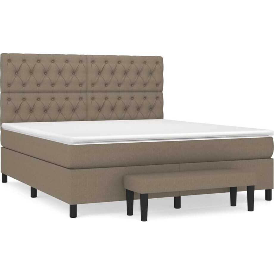 vidaXL - Boxspring - met - matras - stof - taupe - 160x200 - cm vidaXL - Boxspring - met - matras - stof - taupe - 160x200 - cm afbeelding 1