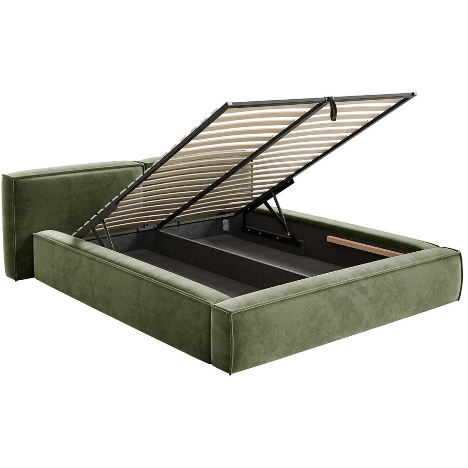 Gestoffeerd bed 180x200 cm met opbergruimte Kaki – Modern velours tweepersoonsbed met gasveermechanisme – Luxe fluweelzachte bekleding – Abkantoor Gestoffeerd bed 180x200 cm met opbergruimte Kaki – Modern velours tweepersoonsbed met gasveermechanisme – Luxe fluweelzachte bekleding – Abkantoor afbeelding 1