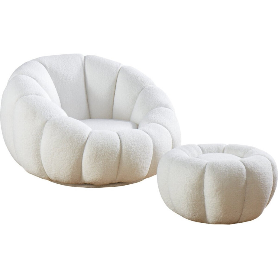 Fauteuil en poef Rosie Wit - Teddy - Zithoogte 23 cm - Zitdiepte 94 cm Fauteuil en poef Rosie Wit - Teddy - Zithoogte 23 cm - Zitdiepte 94 cm afbeelding 1