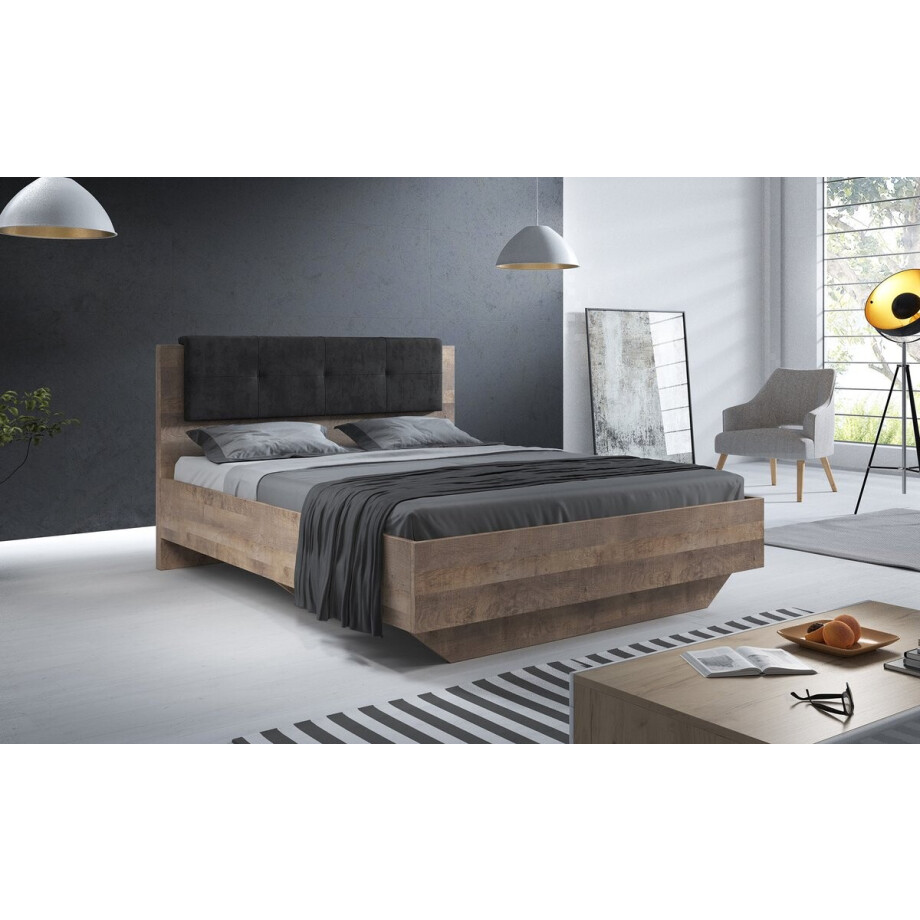 Meubella - Tweepersoonsbed Acasia - Grijs - Eiken - 160x200 cm Meubella - Tweepersoonsbed Acasia - Grijs - Eiken - 160x200 cm afbeelding 1