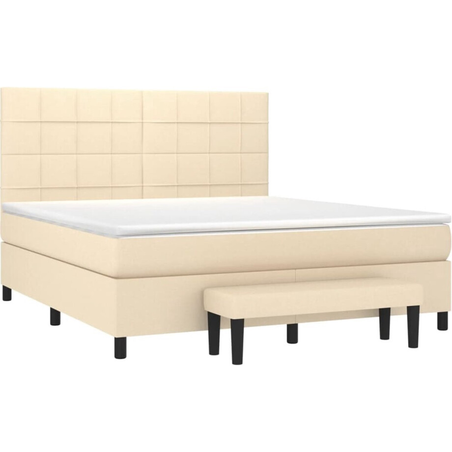 vidaXL Boxspring - Boxspringbed - Boxspring met matras stof crèmekleurig 160x200 cm - Creme Kleurtone - Slaapcomfort - Pocketing Matras afbeelding 1