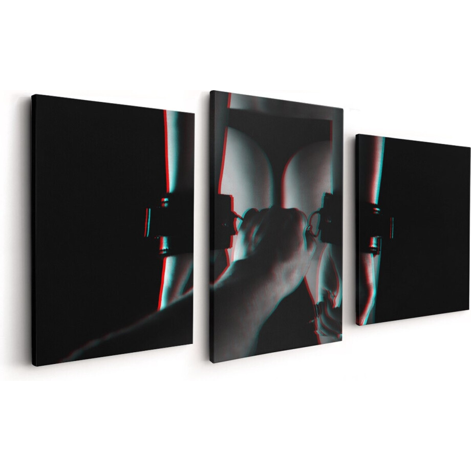 Artaza Canvas Schilderij Drieluik Seks Handboeien - Erotiek - Zwart Wit - 120x60 - Foto Op Canvas - Canvas Print afbeelding 1