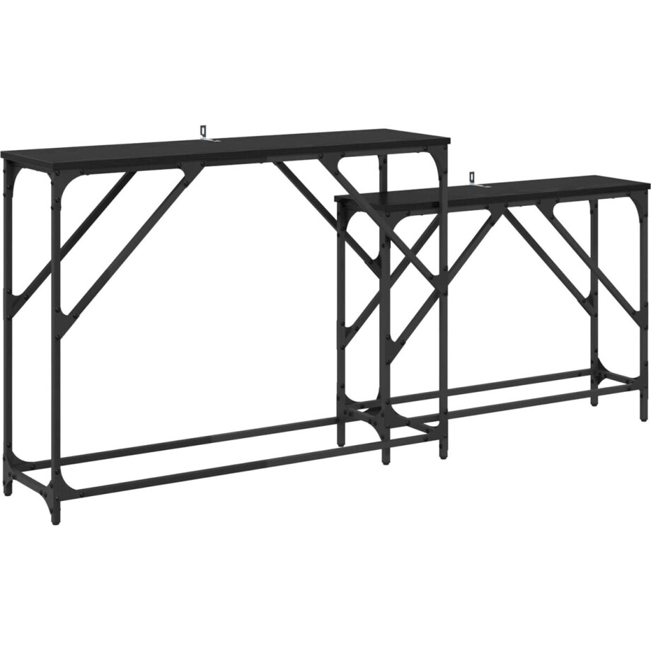 vidaXL - Wandtafel - 2 - pcs - Zwart - Eiken - 100 - x - 28 - x - 75 - cm - Bewerkt - hout afbeelding 1