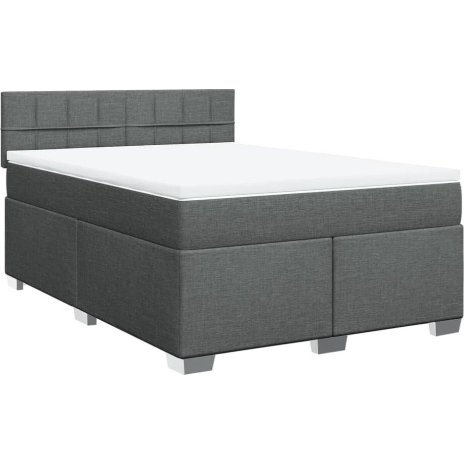 vidaXL - Boxspring - met - matras - stof - donkergrijs - 160x200 - cm vidaXL - Boxspring - met - matras - stof - donkergrijs - 160x200 - cm afbeelding 1