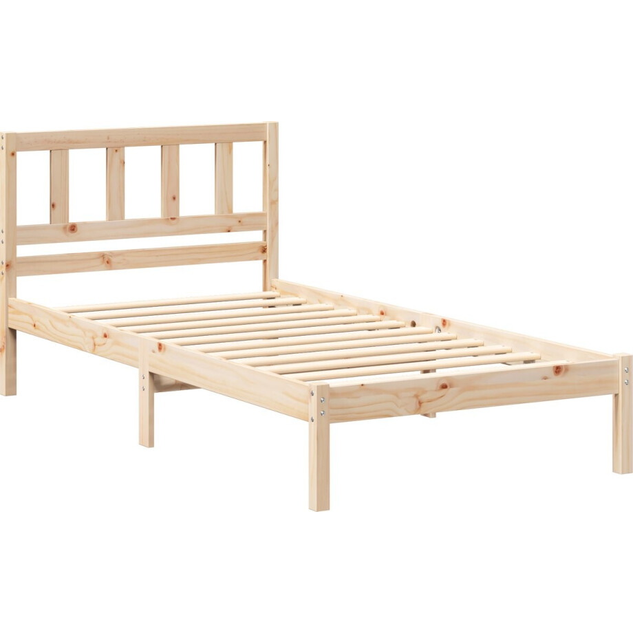 vidaXL - Bedframe - met - hoofdeinde - Bruin - 75 - x - 190 - cm - Massief - grenenhout afbeelding 1