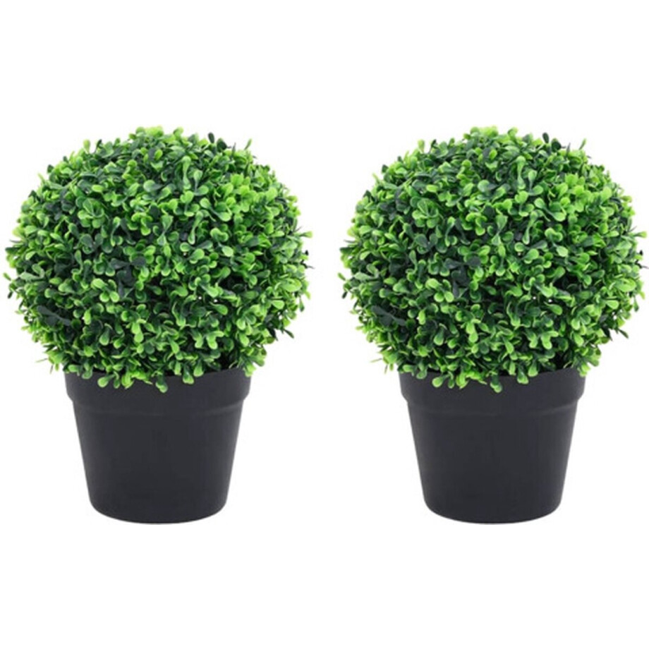 vidaXL - Kunstplanten - met - pot - 2 - st - buxus - bolvorming - 32 - cm - groen afbeelding 1