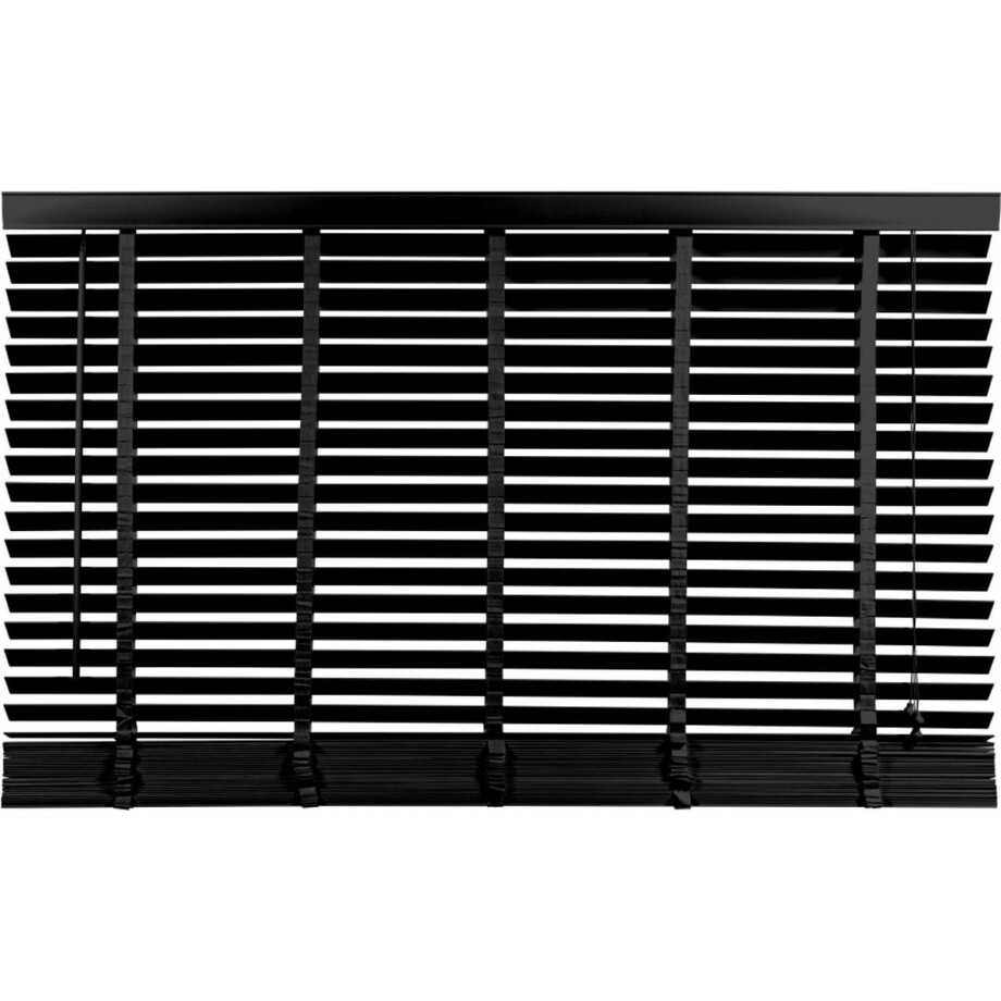 Houten Jaloezie Zwart - 160x180 cm (BxH) - Raamdecoratie - Lamelbreedte 50 mm - inc. Bedieningskoord en Draaistang - Eenvoudig op maat maken en monteren afbeelding 1