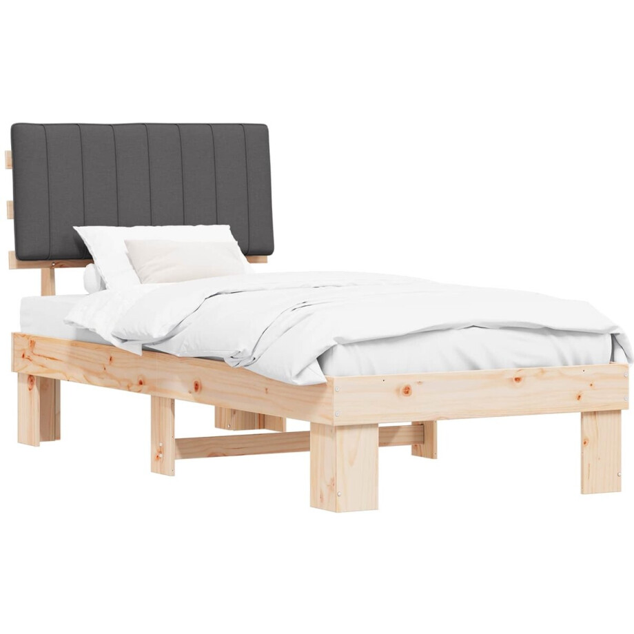 vidaXL - Bedframe - met - Gevoerde - Hoofdbord - Donkergrijs - 90 - x - 190 - cm afbeelding 1