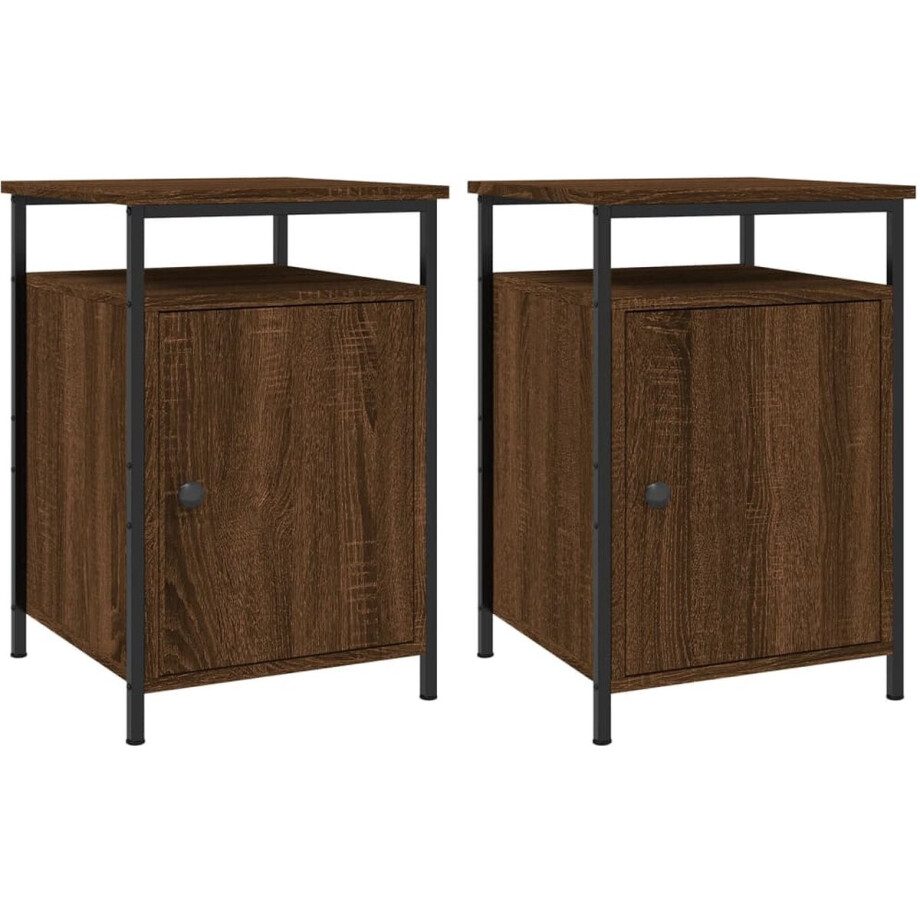 vidaXL - Nachtkastjes - 2 - st - 40x42x60 - cm - bewerkt - hout - bruin - eikenkleur afbeelding 1