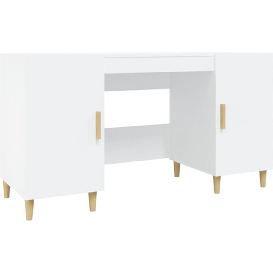 vidaXL - Bureau - 140x50x75 - cm - bewerkt - hout - wit afbeelding 1