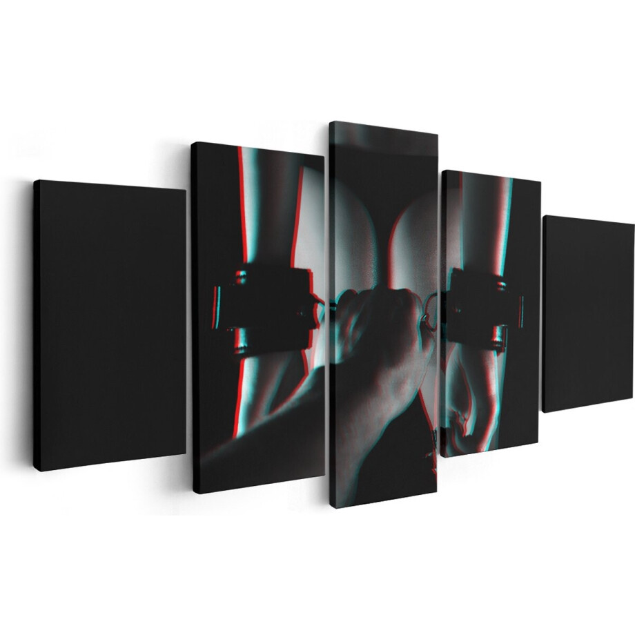 Artaza Canvas Schilderij Vijfluik Seks Handboeien - Erotiek - Zwart Wit - 100x50 - Foto Op Canvas - Canvas Print afbeelding 1
