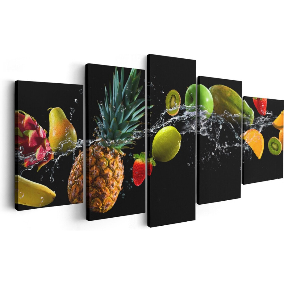 Artaza Canvas Schilderij Vijfluik Fruit Met Water Op Zwart Achtergrond - 200x100 - Groot - Foto Op Canvas - Canvas Print afbeelding 1