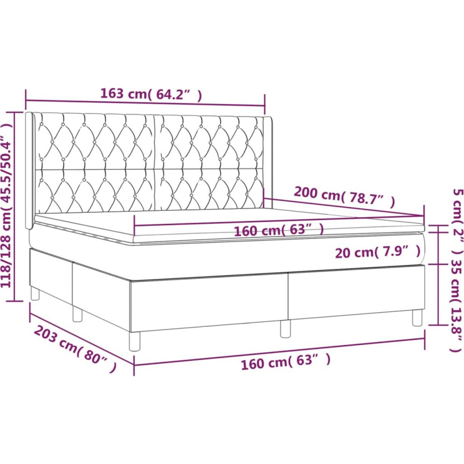 vidaXL - Boxspring - met - matras - stof - crèmekleurig - 160x200 - cm afbeelding 1