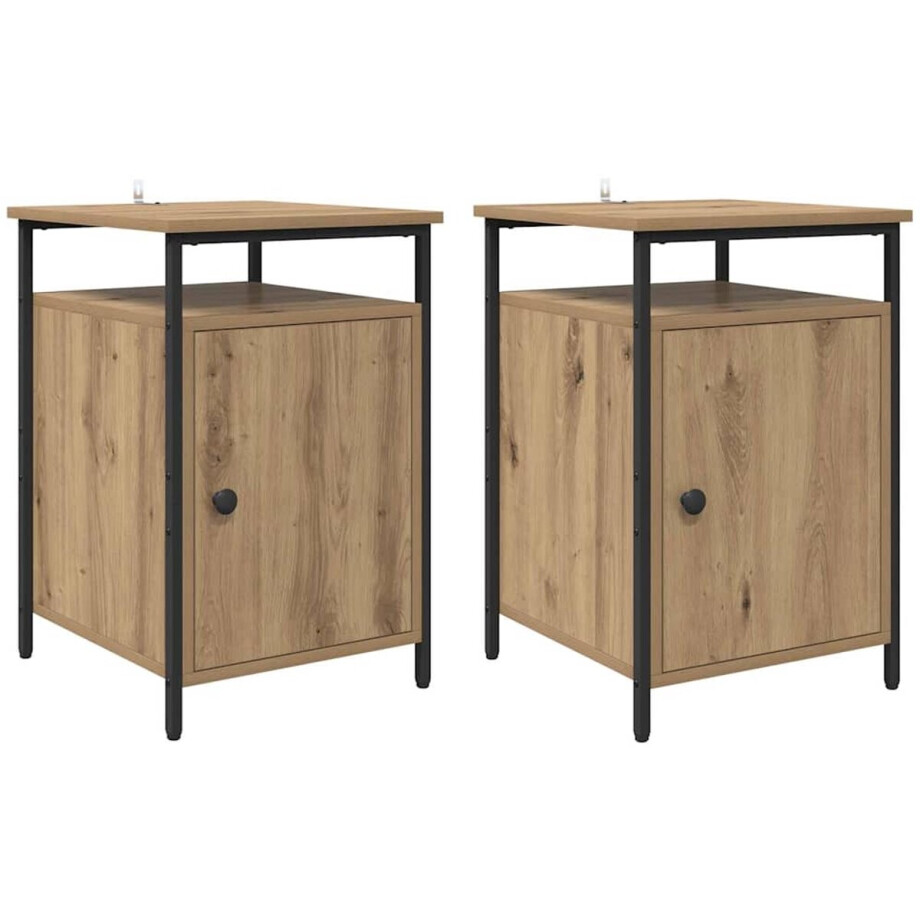 vidaXL - Nachtkastje - 2 - pcs - Artisan - Eiken - 40 - x - 42 - x - 60cm - Bewerkt - hout afbeelding 1