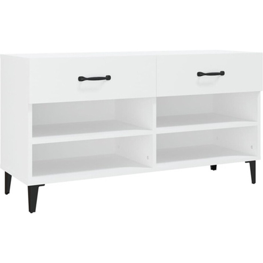vidaXL - Schoenenkast - 102x35x55 - cm - bewerkt - hout - wit afbeelding 1