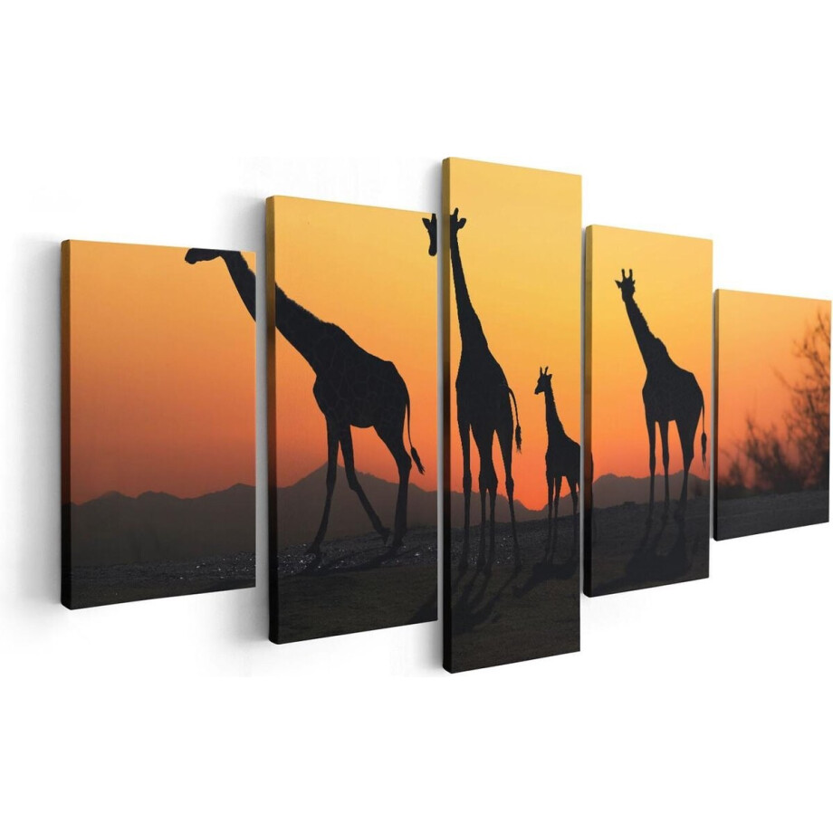 Artaza Canvas Schilderij Vijfluik Vier Giraffe Silhouetten Bij Zonsondergang - 100x50 - Foto Op Canvas - Canvas Print Artaza Canvas Schilderij Vijfluik Vier Giraffe Silhouetten Bij Zonsondergang - 100x50 - Foto Op Canvas - Canvas Print afbeelding 1