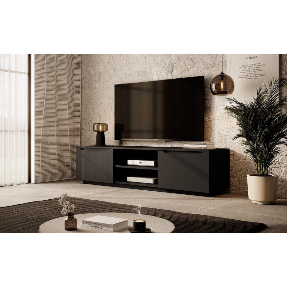 Meubella - TV-Meubel Fairmont - Mat zwart - 160 cm afbeelding 1