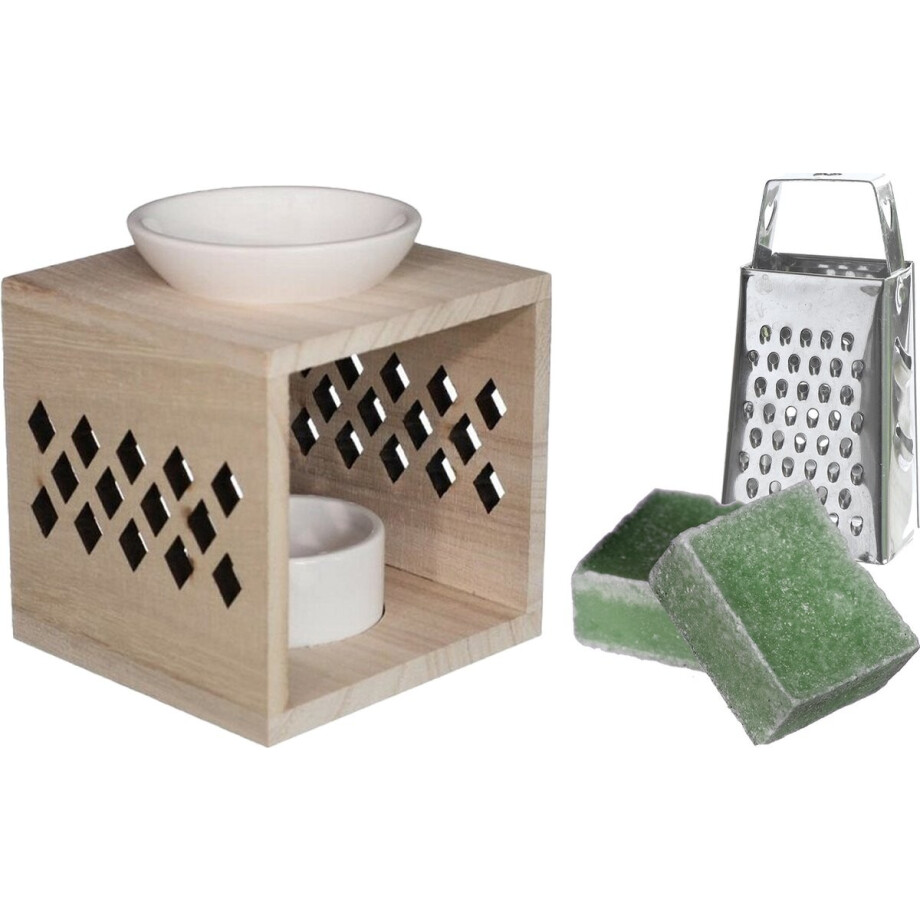Ideas4seasons Amberblokjes/geurblokjes cadeauset - dennen - inclusief geurbrander en mini rasp afbeelding 1