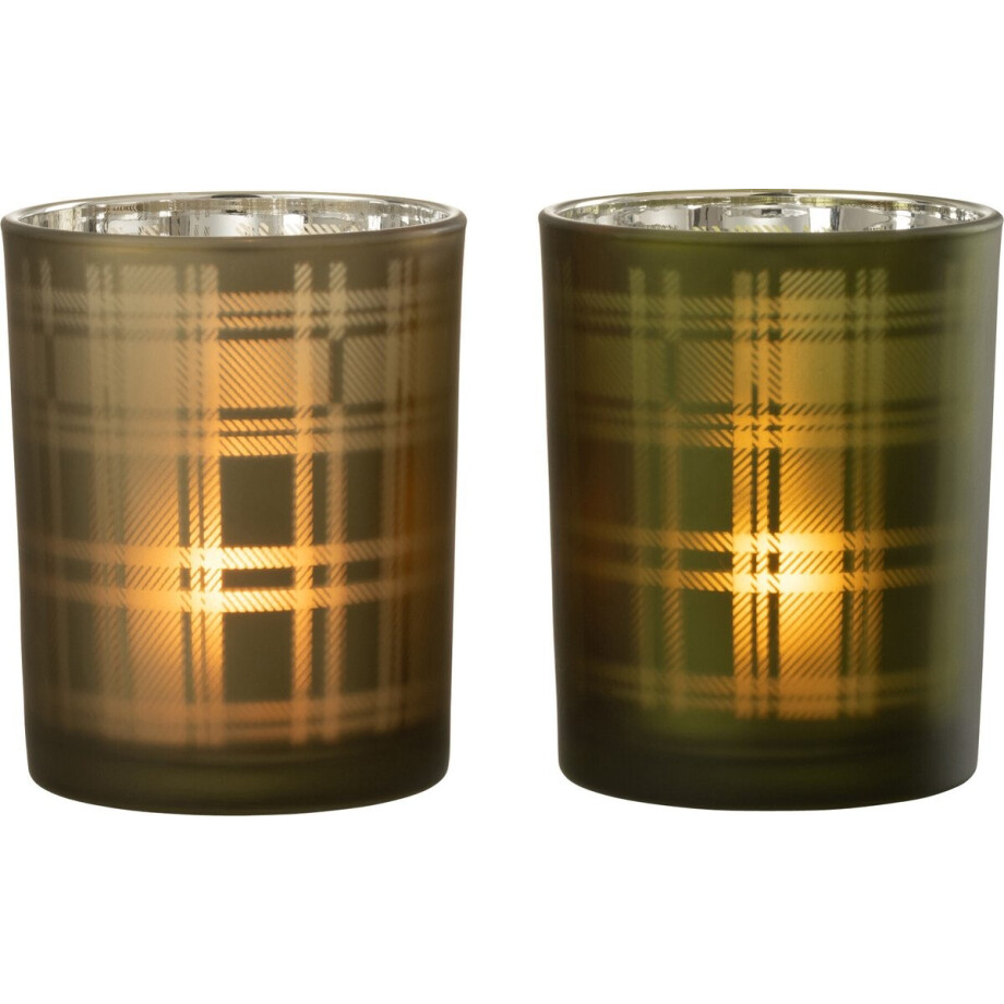 J-Line windlicht Rechthoeken - glas - groen - medium - 2 stuks afbeelding 1