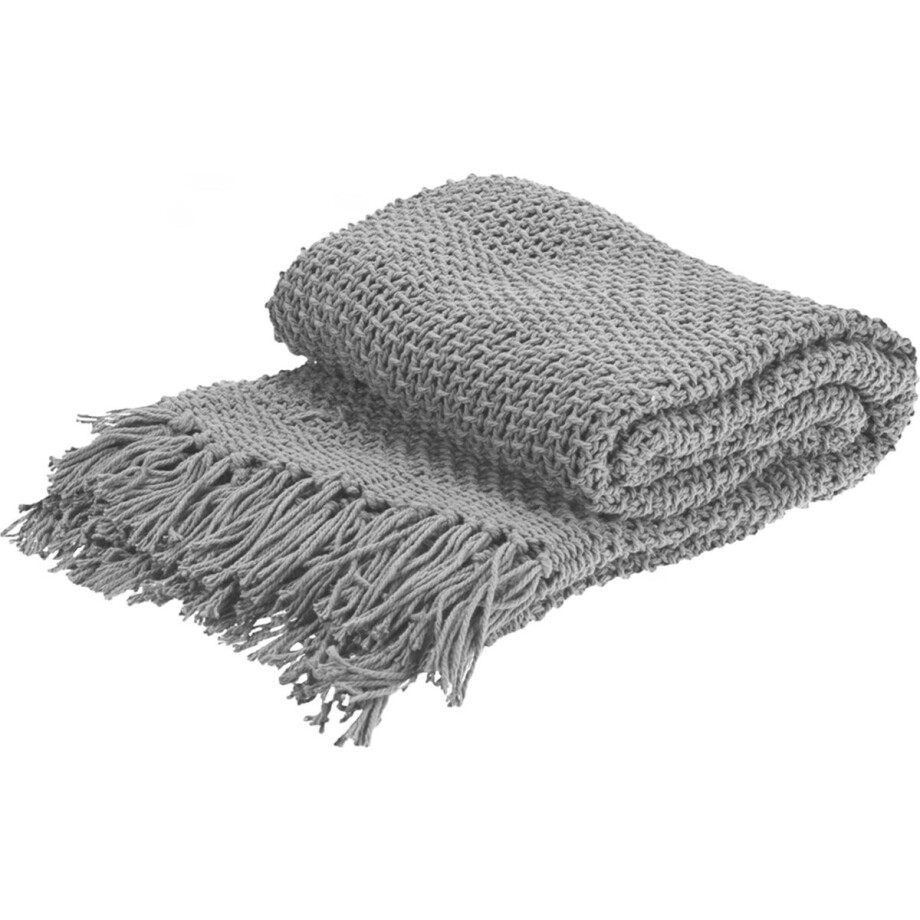 Excellent Houseware dekentje/plaid - katoen - taupe - 130 x 170 cm afbeelding 1