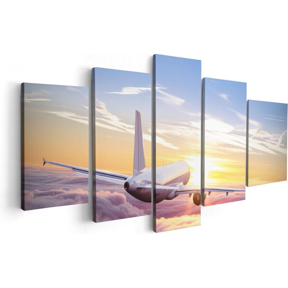 Artaza Canvas Schilderij Vijfluik Vliegtuig In De Wolken Bij Zonsondergang - 100x50 - Foto Op Canvas - Canvas Print Artaza Canvas Schilderij Vijfluik Vliegtuig In De Wolken Bij Zonsondergang - 100x50 - Foto Op Canvas - Canvas Print afbeelding 1