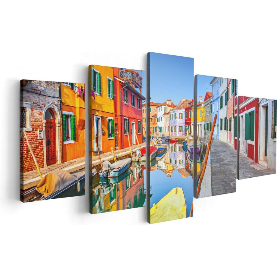 Artaza Canvas Schilderij Vijfluik Kleurrijke Huisjes aan het Water in Venetië - 100x50 - Foto Op Canvas - Canvas Print afbeelding 1