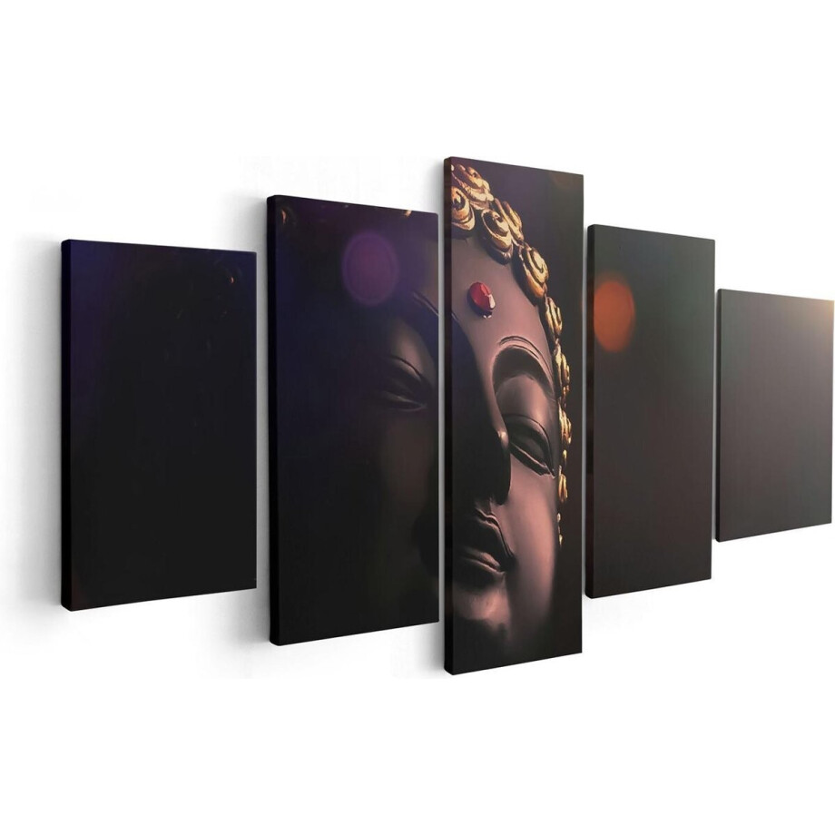 Artaza Canvas Schilderij Vijfluik Boeddha Beeld Met Gouden Sierraden - 100x50 - Foto Op Canvas - Canvas Print afbeelding 1