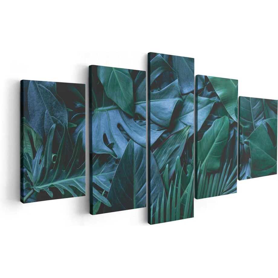 Artaza Canvas Schilderij Vijfluik Tropische Groene Bladeren - 100x50 - Foto Op Canvas - Canvas Print afbeelding 1