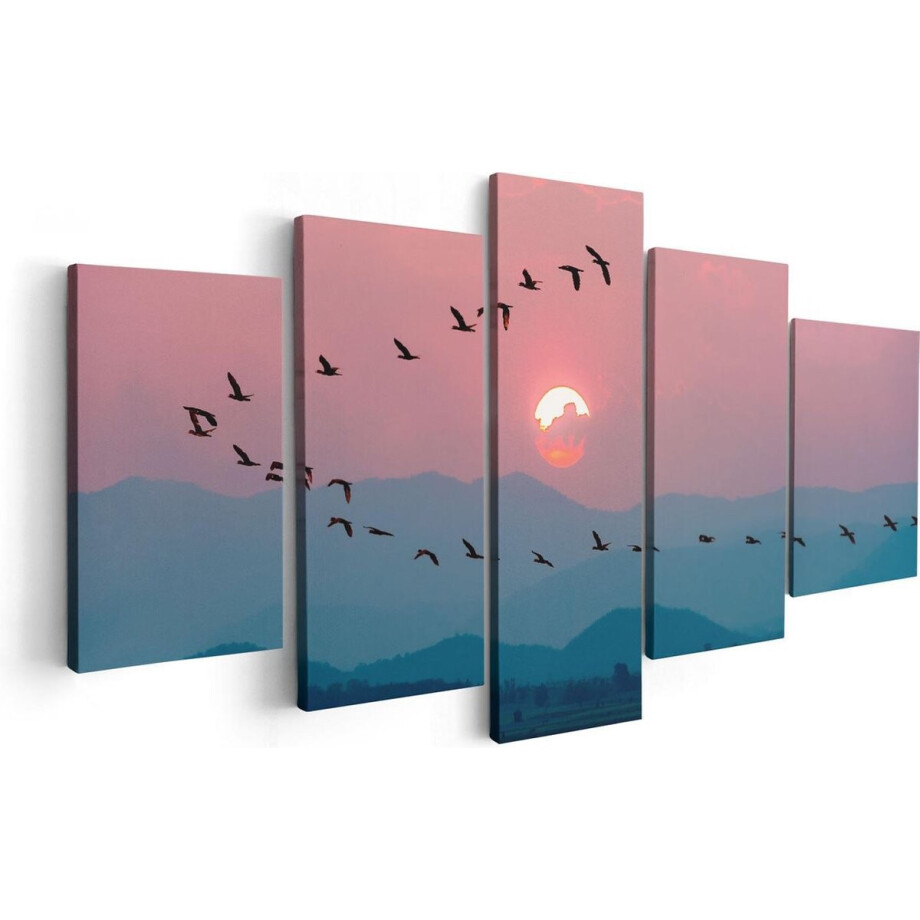 Artaza Canvas Schilderij Vijfluik Silhouet Van Zwerm Vogels Bij Zonsondergang - 100x50 - Foto Op Canvas - Canvas Print Artaza Canvas Schilderij Vijfluik Silhouet Van Zwerm Vogels Bij Zonsondergang - 100x50 - Foto Op Canvas - Canvas Print afbeelding 1