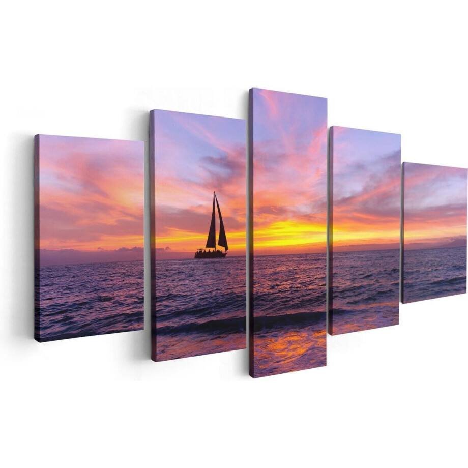 Artaza Canvas Schilderij Vijfluik Zeilboot Silhouet bij Zonsondergang - 100x50 - Foto Op Canvas - Canvas Print afbeelding 1