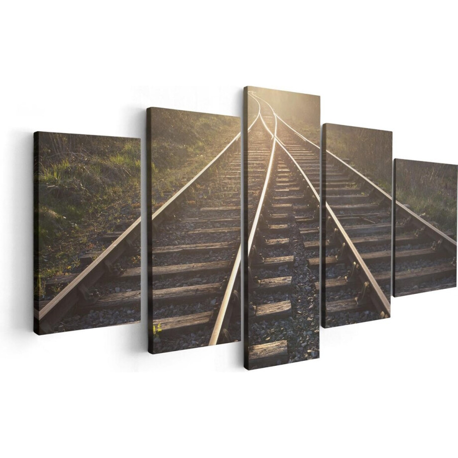 Artaza Canvas Schilderij Vijfluik Twee Kruisende Rails Spoorwegen - 100x50 - Foto Op Canvas - Canvas Print afbeelding 1