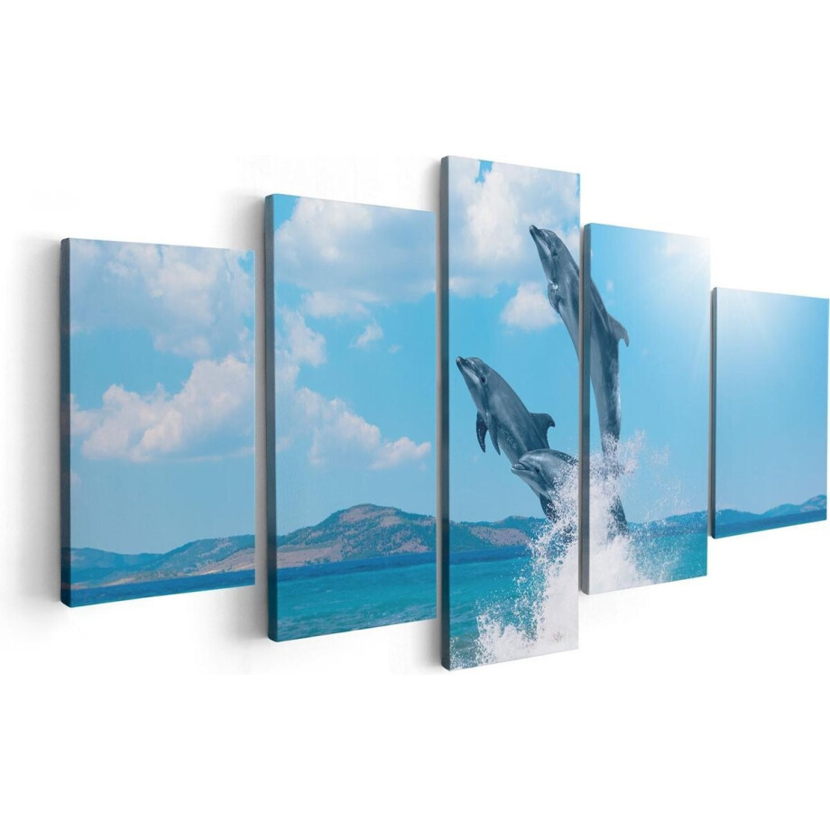 Artaza Canvas Schilderij Vijfluik Dolfijnen Springen uit het Water - 100x50 - Foto Op Canvas - Canvas Print afbeelding 1
