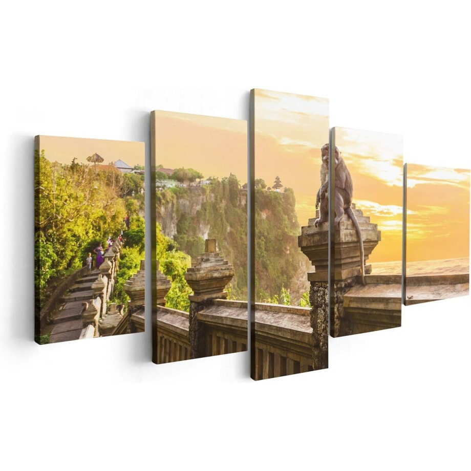 Artaza Canvas Schilderij Vijfluik Aap Op De Uluwatu Tempel In Bali - 100x50 - Foto Op Canvas - Canvas Print afbeelding 1