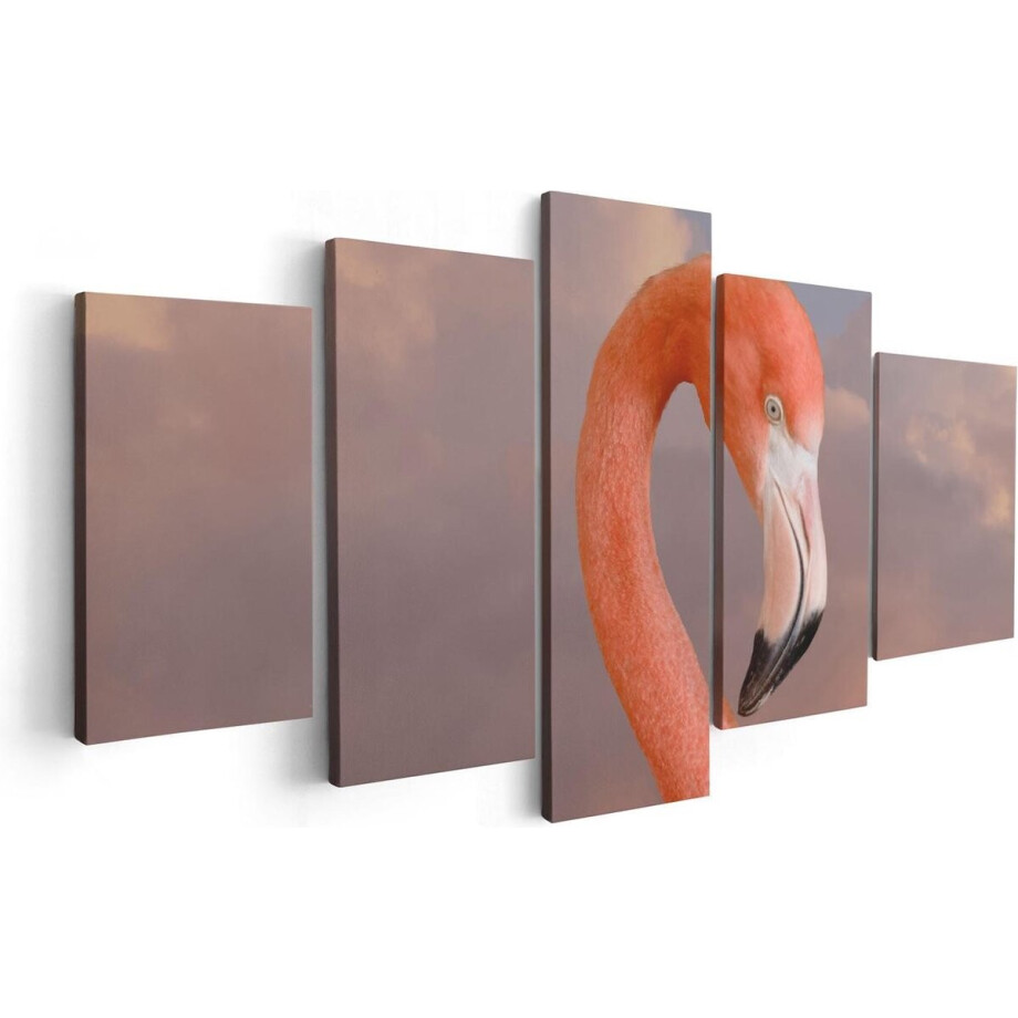 Artaza Canvas Schilderij Vijfluik Roze Flamingo in de Wolken - 100x50 - Foto Op Canvas - Canvas Print afbeelding 1