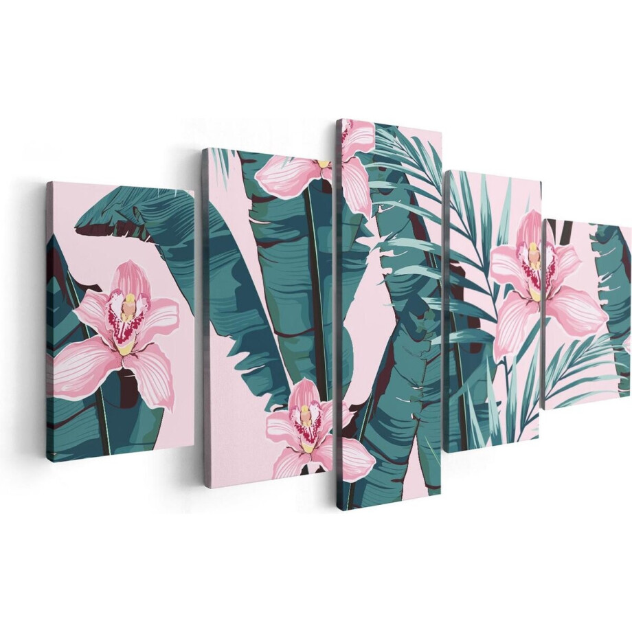 Artaza Canvas Schilderij Vijfluik Tropische Roze Zomer Bloemen Met Bladeren - 100x50 - Foto Op Canvas - Canvas Print Artaza Canvas Schilderij Vijfluik Tropische Roze Zomer Bloemen Met Bladeren - 100x50 - Foto Op Canvas - Canvas Print afbeelding 1