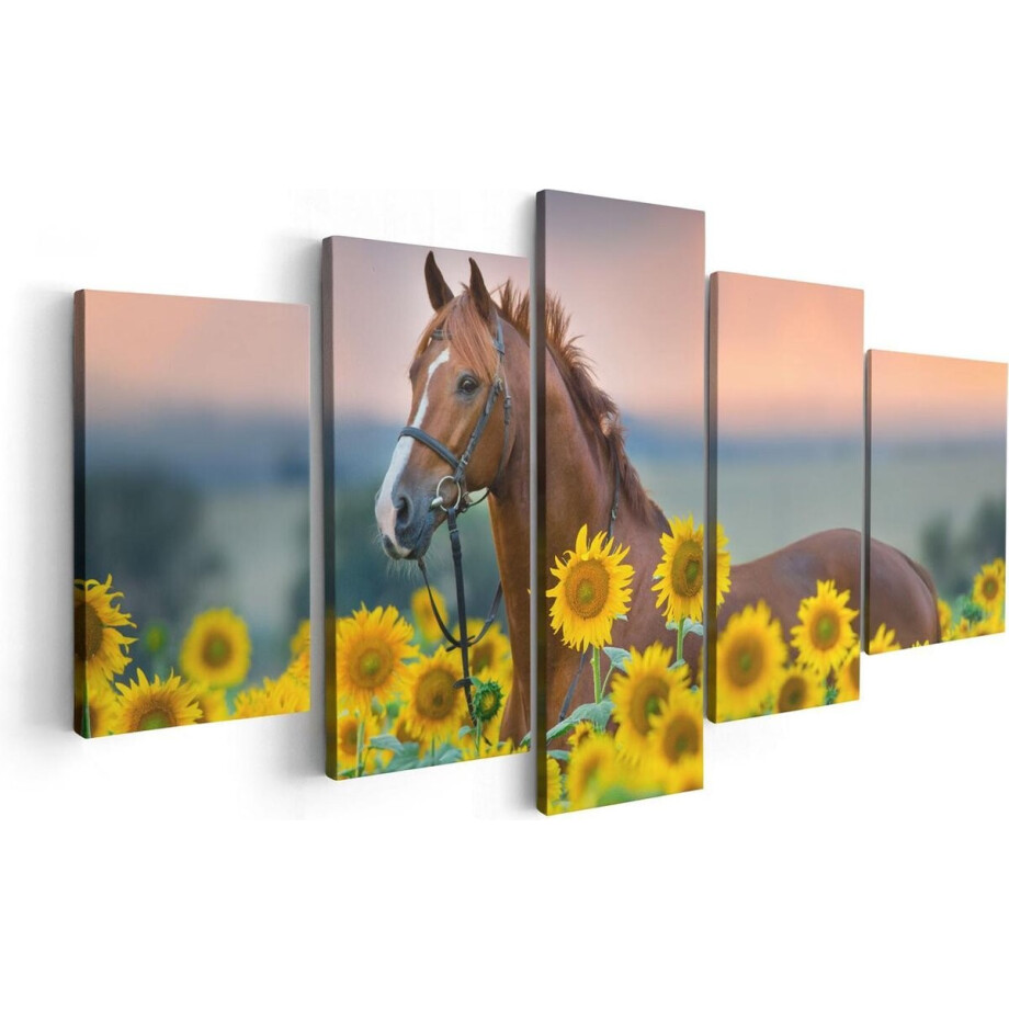 Artaza Canvas Schilderij Vijfluik Bruin Paard Tussen De Zonnebloemen - 100x50 - Foto Op Canvas - Canvas Print Artaza Canvas Schilderij Vijfluik Bruin Paard Tussen De Zonnebloemen - 100x50 - Foto Op Canvas - Canvas Print afbeelding 1