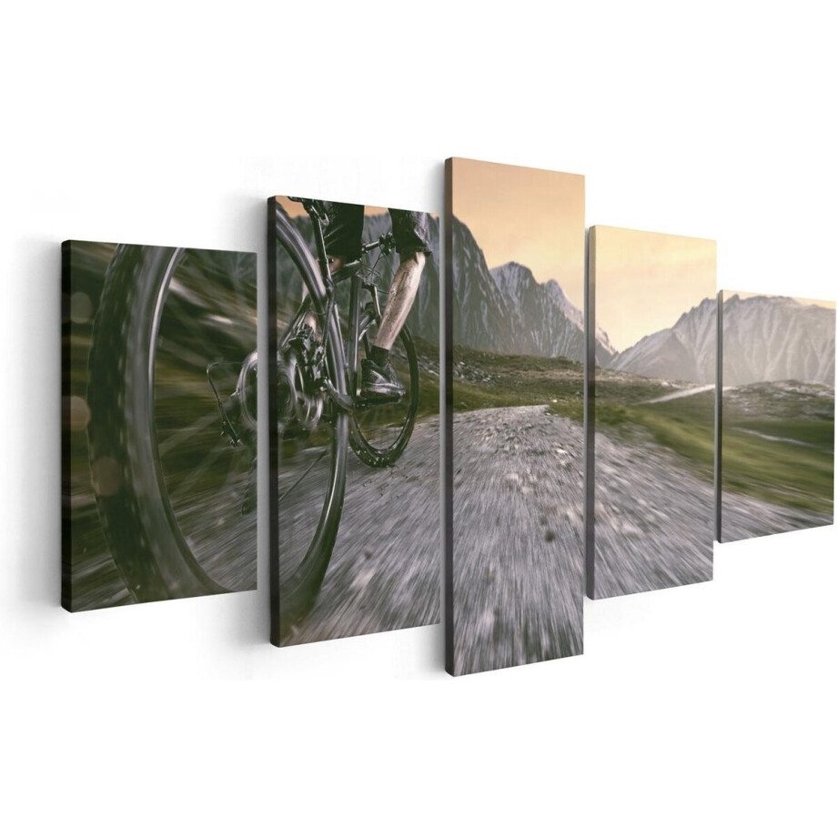 Artaza Canvas Schilderij Vijfluik Moutainbike Fietser in de Bergen - 100x50 - Foto Op Canvas - Canvas Print afbeelding 1