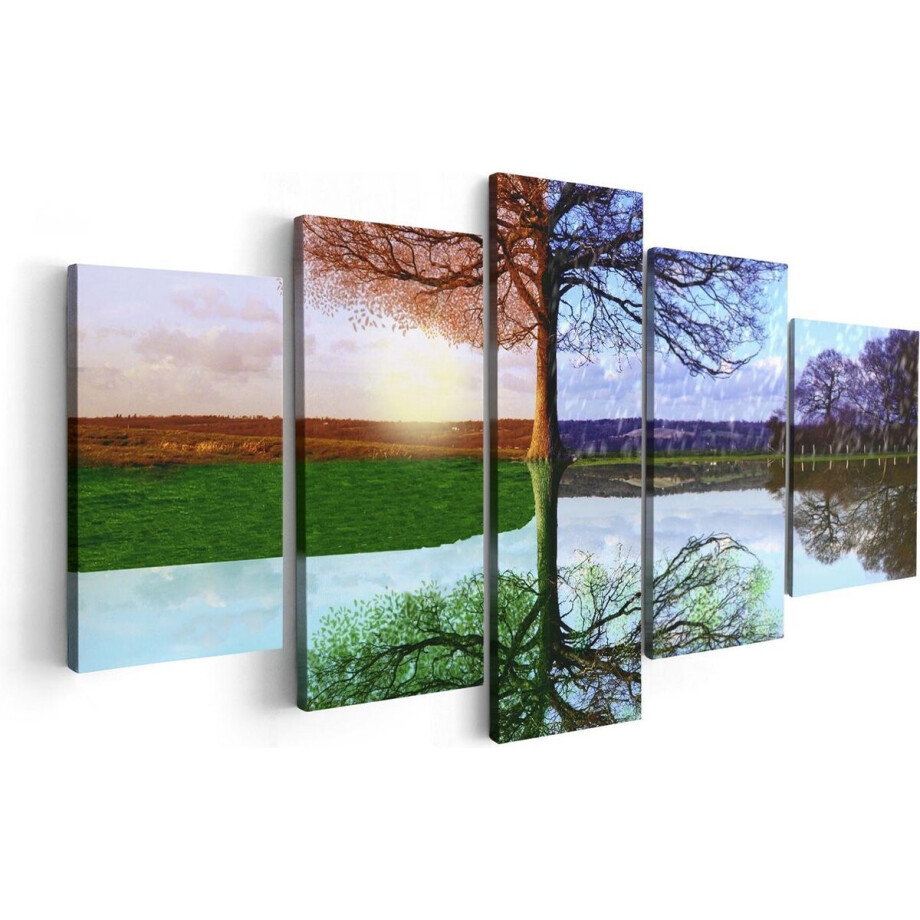 Artaza Canvas Schilderij Vijfluik Vier Seizoenen Boom - 100x50 - Foto Op Canvas - Canvas Print afbeelding 1